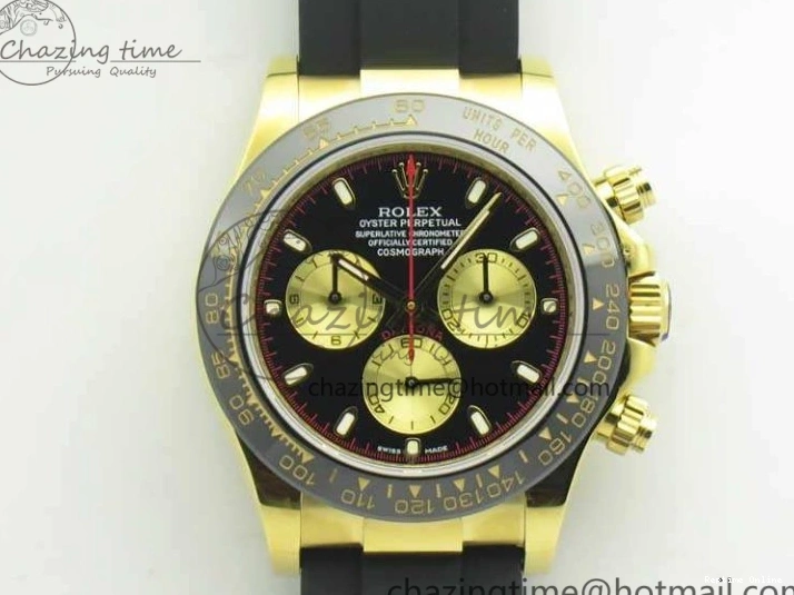 0522 Chic Daytona 116518LN YG JH Best Black Gold Dial On Rubber Strap A4130 (Free XS Rubber ) 3458